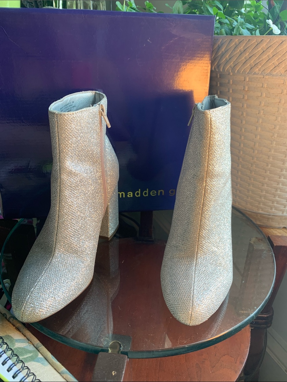 Steve Madden Silver Glitter Ankle Boots - Size 8